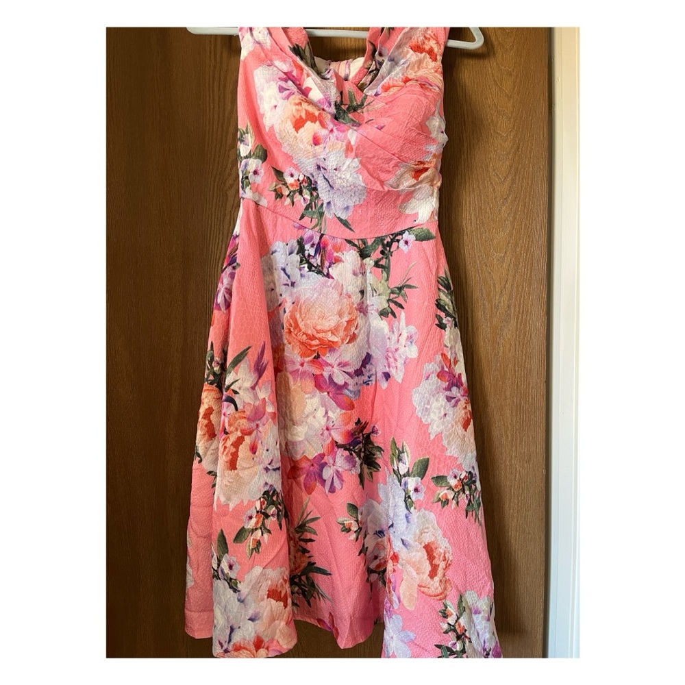Floral Pink Strapless Dress